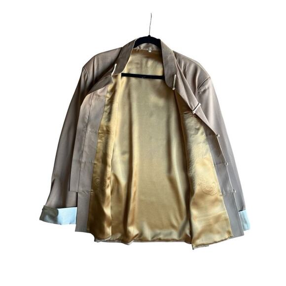 Vtg Women's Satin Traditional Chinese Dragon Tang Embroidered Suit Beige XXL - Picture 2 of 7